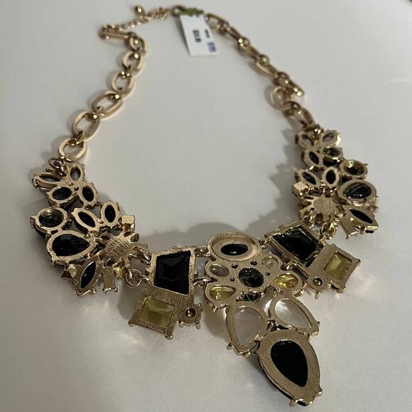 Goldtone Statement Collar Necklace Black Citrine Peridot Fashion Oval Link Glam - Picture 9 of 13